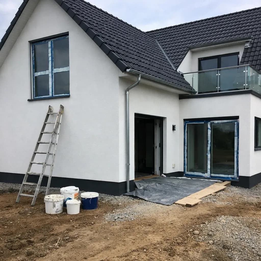 Modernes Einfamilienhaus kurz vor der schlüsselfertigen Übergabe